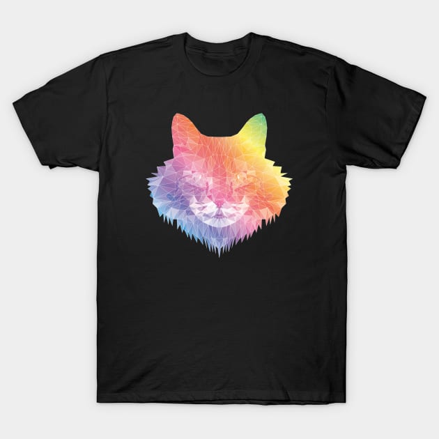 Maine Coon Cat Polygon Art - Rainbow T-Shirt by meownarchy